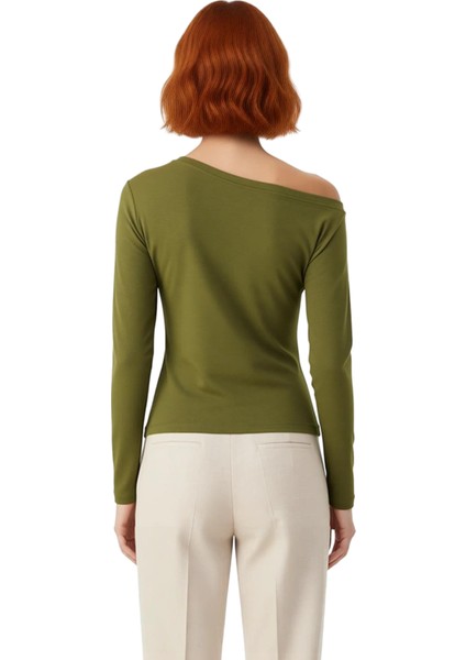 Kadınlar Için Asimetrik Yaka Detaylı Dökümlü Örme Bluz Kaliteli Şık Rahat Modern Zarif Günlük modelleri