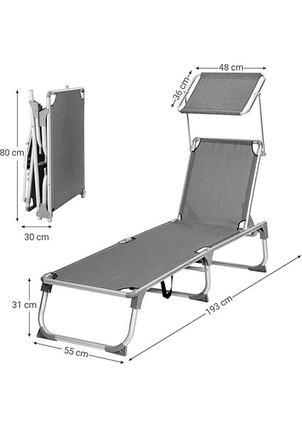 Ayarlanabilir ve Katlanabilir Gölgelikli Şezlong, 55X193X31 Cm, Koyu Gri, GCB19WGV1 modelleri