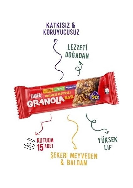 Züber Granola Bar Kırmızı Meyveli, 25GR, 15 Adet fiyatları