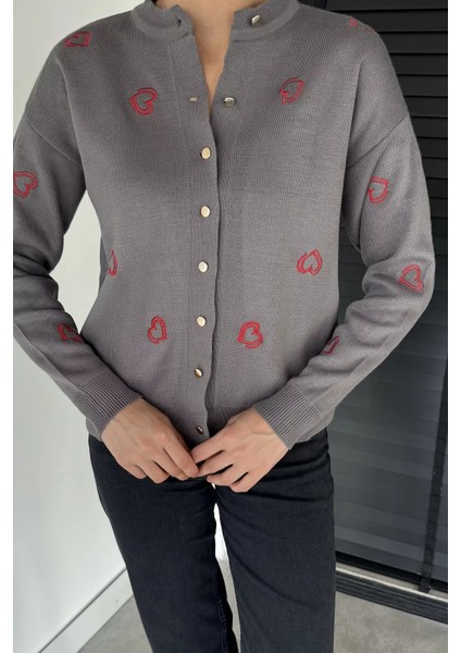 Kalp Nakışlı Kadın Triko Hırka (S-M-L Uyumludur) P-00018884 fiyatları