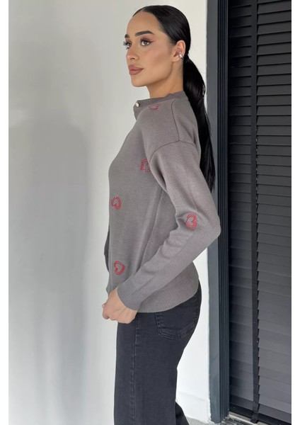 Kalp Nakışlı Kadın Triko Hırka (S-M-L Uyumludur) P-00018884 fırsatları