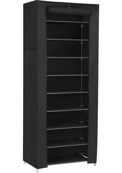 Toz Geçirmez Örtülü 10 Katlı Metal Ayakkabı Rafı, Siyah, RXJ10H