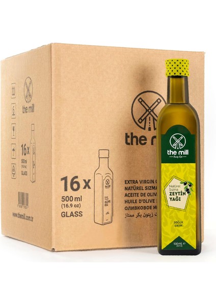 The Mill Natürel Sızma Zeytinyağı 500 ml Cam Şişe (16&apos;lı Paket) - Soğuk Sıkım - Yeni Hasat -%100 Doğal - Uluslararası Lezzet Enstitüsü Üstün 3 Yıldız Lezzet Ödülü - Salataya Uygun - Asitlik ≤%0,8