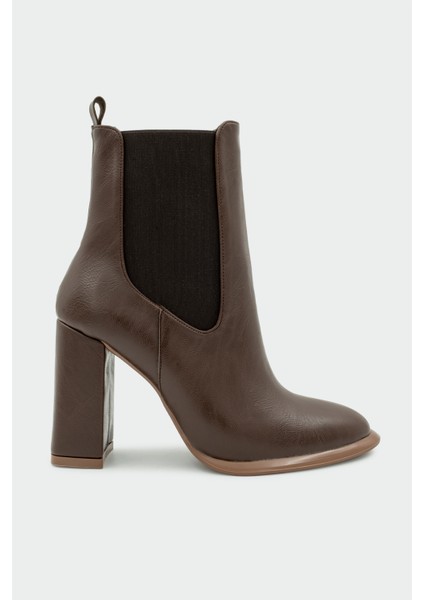Leto Acı Kahve Deri Lastikli Topuklu Bot