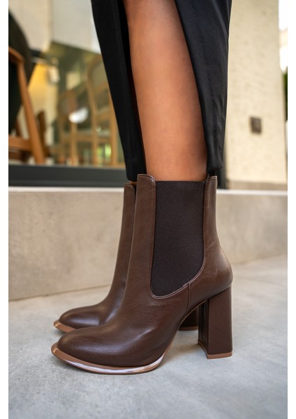 Leto Acı Kahve Deri Lastikli Topuklu Bot modelleri