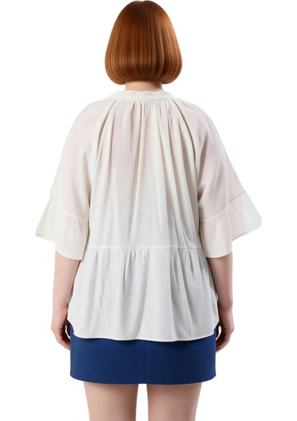 Kadın Plus Size V Yaka Kısa Kol Dokuma Peplum Gömlek Konforlu ve Zarif Seçim Kaliteli Şık Rahat fiyatları