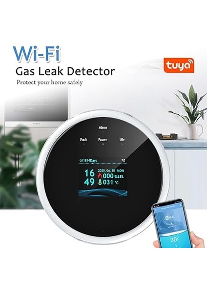 Kaçağı Ü Wifi Ev Gaz Alarmı USB ile Çalışan App Sıcaklık Alarm Saati Ekranı Ev Mutfak Kamp Römork Karavan Sesli Komut Renkli Ekran Mutfak Doğal Propan Gaz Ü fiyatları