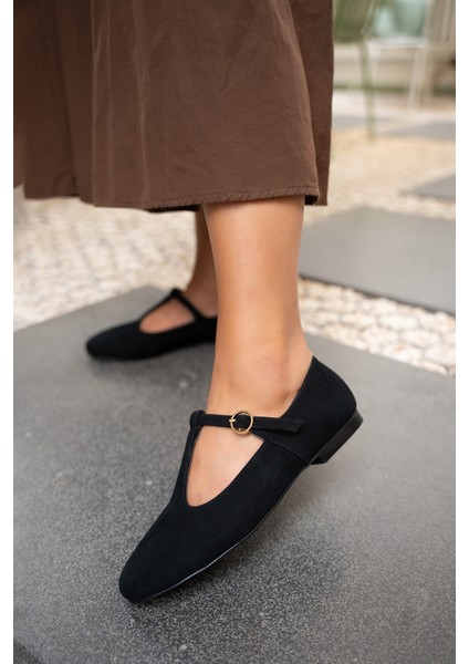 Judi Siyah Süet Şerit Detaylı Babet modelleri