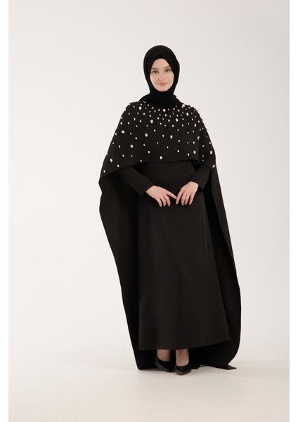 Önü Taş Işlemeli Pelerinli Abiye Elbise