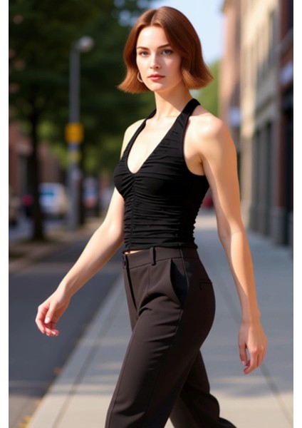 Kadınlar Için V Yaka Halter Boyunlu Detaylı Büzgülü Üst Kaliteli Şık Rahat Modern Zarif Günlük modelleri