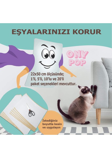 Onypop Kedi Koltuk Tırmalama Koruyucu Şeffaf Yapışkanlı Mobilya Tırmalama Önleyici Koruma Bandı Folyosu 22X50 cm