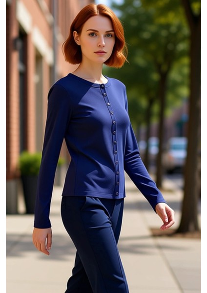 Kadın Vücuda Oturan Tam Düğmeli Bisiklet Yaka Örme Üst Kaliteli Şık Rahat Modern Zarif Günlük fırsatları