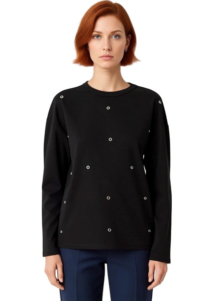 Kadın Interlok Örme Bluz Bisiklet Yaka Düşük Kol Uzun Kollu Kuşgözü Detaylı Kaliteli Şık Rahat fiyatları