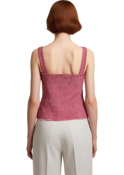 Yazlık Kolsuz Fitted Bluz Nefes Alan Jakar Örme Kumaş Kare Desen Yüksek Kalite modelleri