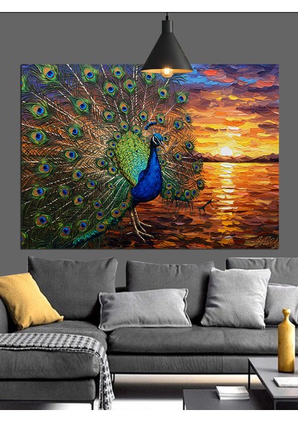 Tavus Kuşu Günbatımı Gösterisi Dekoratif Kanvas - Mdf Ahşap Tablo