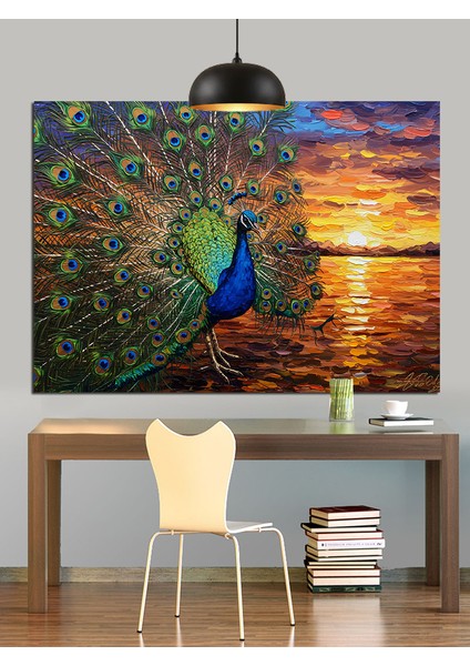Tavus Kuşu Günbatımı Gösterisi Dekoratif Kanvas - Mdf Ahşap Tablo modelleri