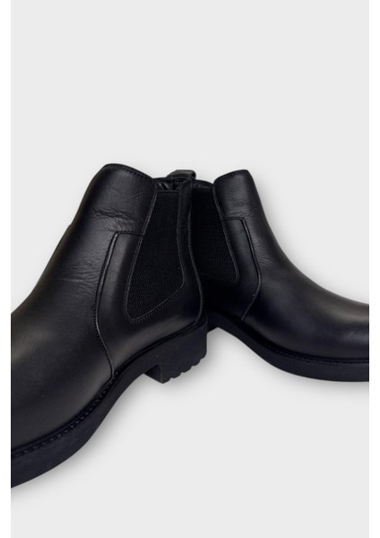 Hakiki Deri Yanı Lastikli Kaydırmaz Kauçuk Taban Erkek Bot Siyah - Siyah modelleri