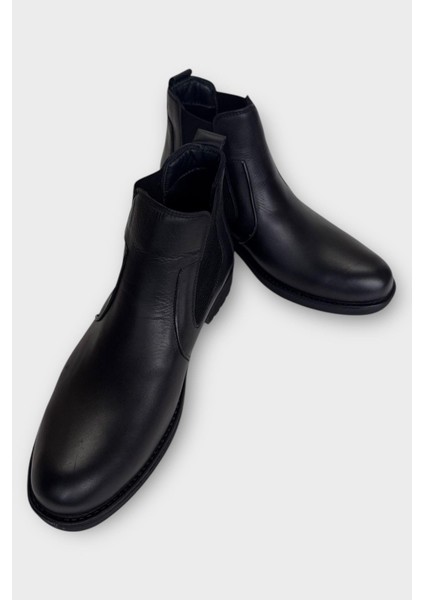 Hakiki Deri Yanı Lastikli Kaydırmaz Kauçuk Taban Erkek Bot Siyah - Siyah fırsatları