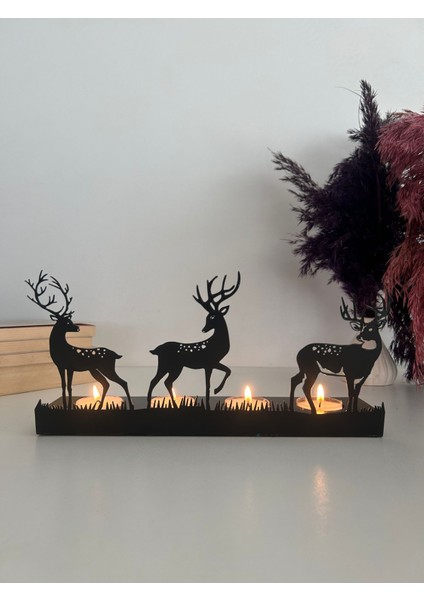 Zarif Geyik Temalı Dekoratif Metal Mumluk