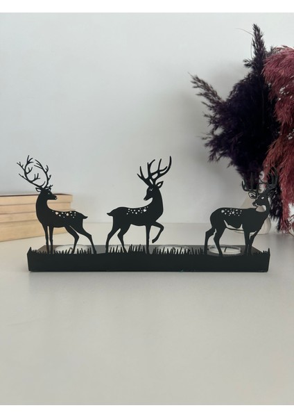 Zarif Geyik Temalı Dekoratif Metal Mumluk