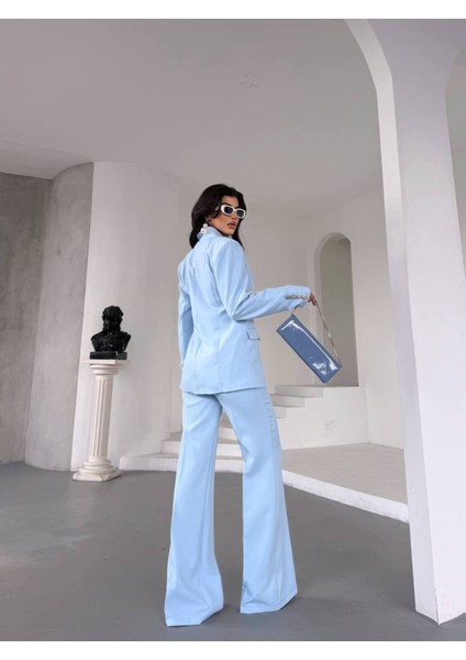 Kadın Gold Kurabiye Düğmeli Blazer Ceket Palazzo Pantolon Takım Elbise fırsatları