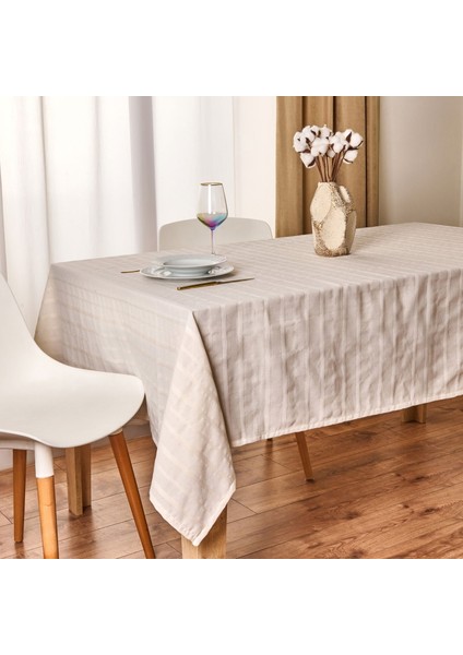 Soft Herringbone Masa Örtüsü - Ekru - 140X220 cm