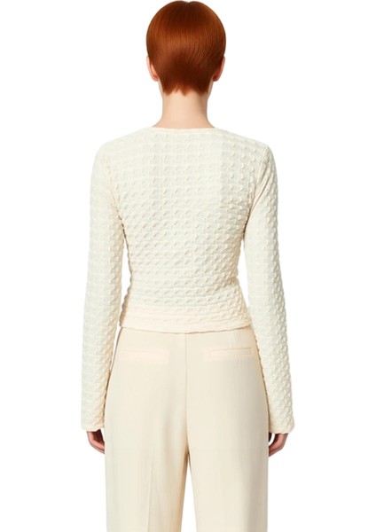 Kadın Moda Şık Üst Giyim Crop Kruvaze Yaka Ispanyol Kol Regular Kalıp Örme Bluz modelleri