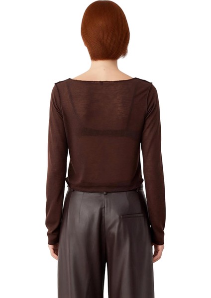 Kadın Regular Kalıp Uzun Kollu Crop Triko Bluz Nervürlü Kayık Yaka Kaliteli Şık Rahat Modern modelleri