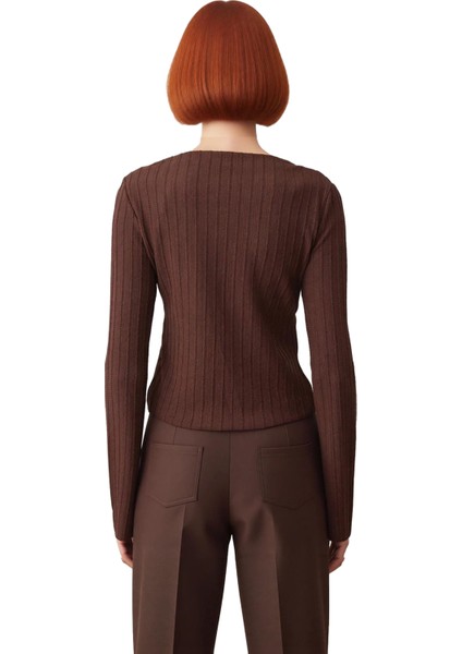 Kadın Düğme Detaylı Kayık Yaka Uzun Kollu Örme Üst Kaliteli Şık Rahat Modern Zarif Günlük fiyatları