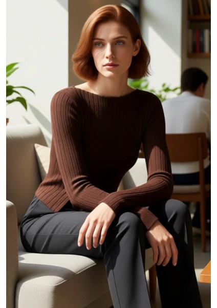 Kadın Düğme Detaylı Kayık Yaka Uzun Kollu Örme Üst Kaliteli Şık Rahat Modern Zarif Günlük fırsatları