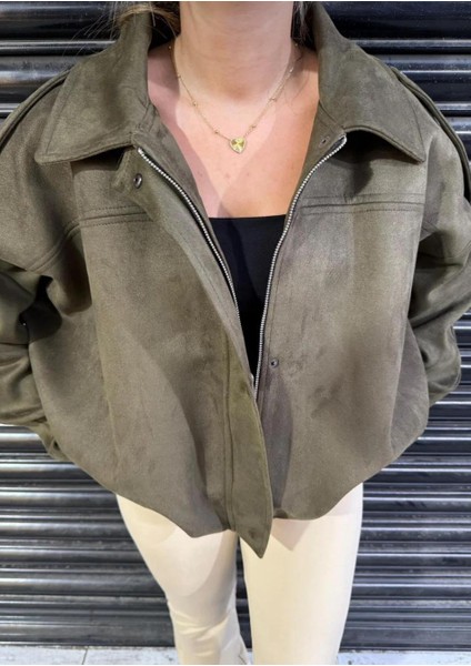 Oversıze Kadın Süet Ceket Trend Bomber Süet Ceket
