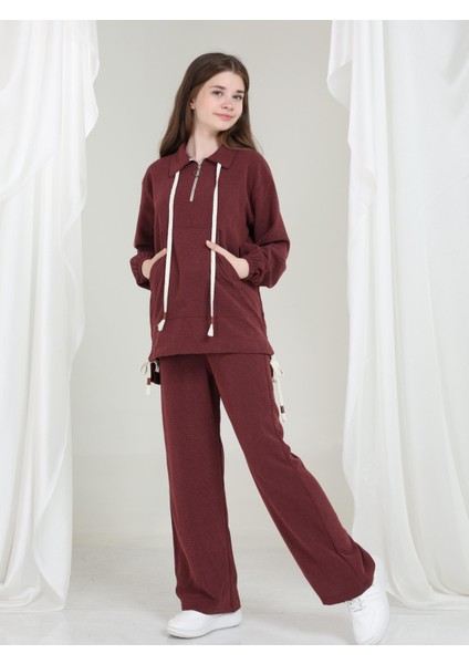 Aria Kız Çocuk Kadife Takım Bordo