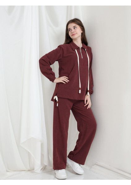 Aria Kız Çocuk Kadife Takım Bordo modelleri