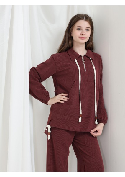 Aria Kız Çocuk Kadife Takım Bordo fırsatları