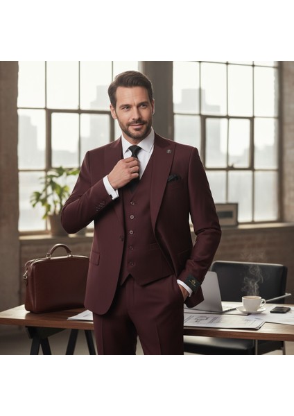 Erkek Takım Elbise, Blazer, Slimfit, Kırlangıç Yaka,bordo