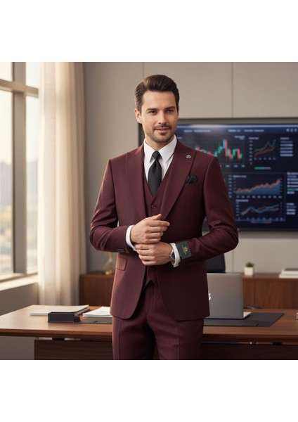 Erkek Takım Elbise, Blazer, Slimfit, Kırlangıç Yaka,bordo