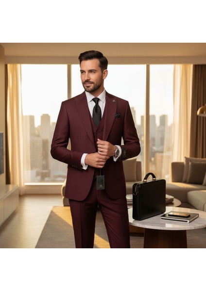 Erkek Takım Elbise, Blazer, Slimfit, Kırlangıç Yaka,bordo