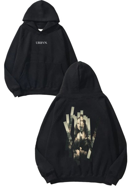 Mona Tasarım Baskılı Oversize Siyah Kapüşonlu Sweatshirt