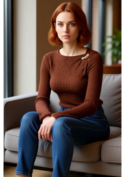 Kadın Asimetrik Yaka Dokulu Uzun Kollu Vücuda Oturan Esnek Örme Kaliteli Şık Rahat Modern fiyatları