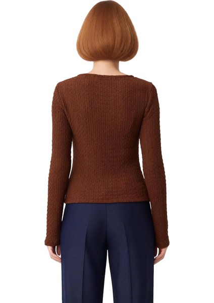 Kadın Asimetrik Yaka Dokulu Uzun Kollu Vücuda Oturan Esnek Örme Kaliteli Şık Rahat Modern fırsatları