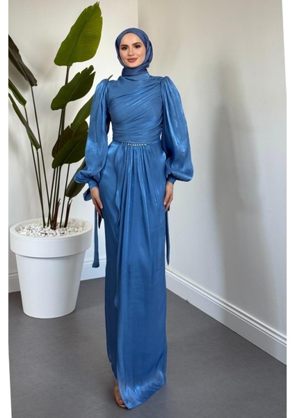 Cleane Beli Taşlı Ja Jan Abiye Mavi