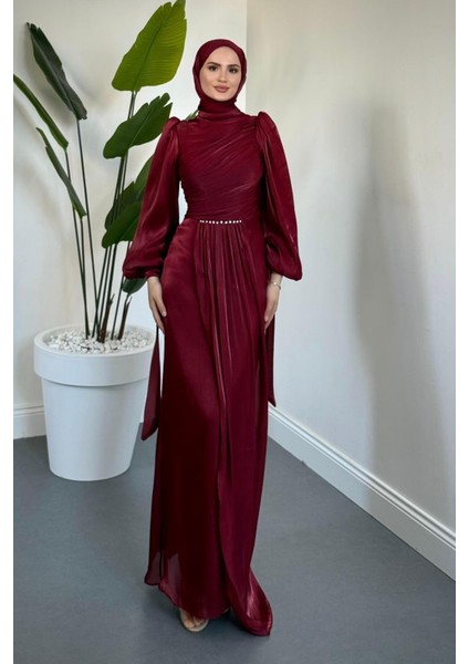 Cleane Beli Taşlı Ja Jan Abiye Bordo fiyatları