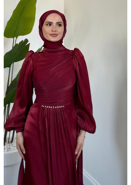 Cleane Beli Taşlı Ja Jan Abiye Bordo modelleri