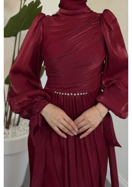 Cleane Beli Taşlı Ja Jan Abiye Bordo indirimleri