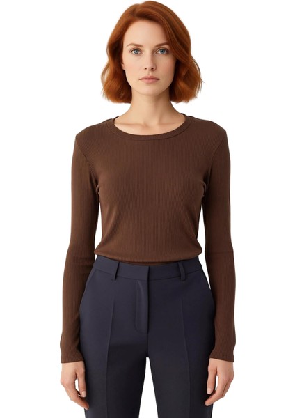 Kadın Bisiklet Yaka Uzun Kollu Düz Örme Esnek Üst Kaliteli Şık Rahat Modern Zarif Günlük fiyatları