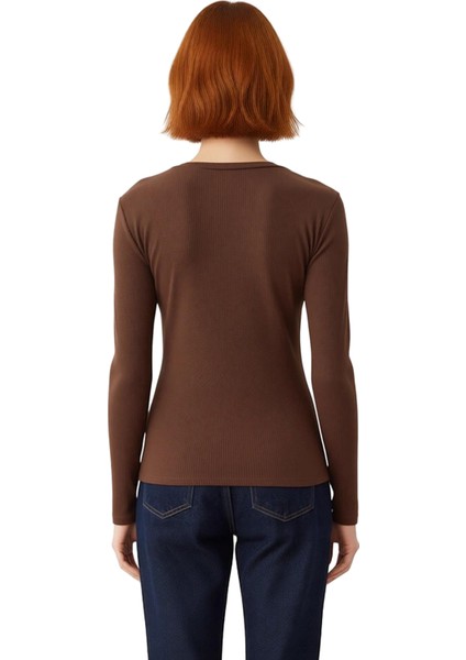 Kadın Bisiklet Yaka Uzun Kollu Düz Örme Esnek Üst Kaliteli Şık Rahat Modern Zarif Günlük modelleri