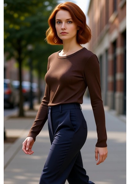 Kadın Bisiklet Yaka Uzun Kollu Düz Örme Esnek Üst Kaliteli Şık Rahat Modern Zarif Günlük fırsatları