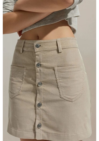 Kadın Düğmeli Yüksek Bel Mini Etek Natural indirimleri