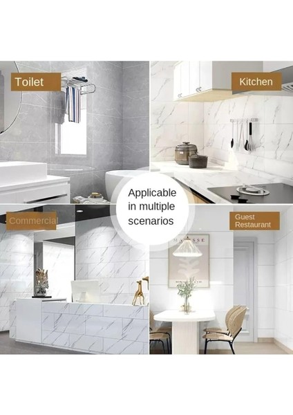 Beyaz Mermer Desen Yapışkanlı Pvc Duvar Kaplama Mutfak Banyo Sticker 30 * 60CM 6 Adet 1,08MT2 fırsatları