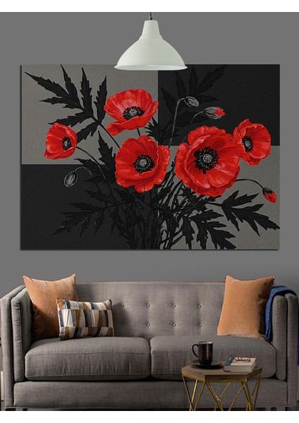 Kırmızı Siyah Gelincik Çiçekleri Dekoratif Kanvas - Mdf Ahşap Tablo fiyatları